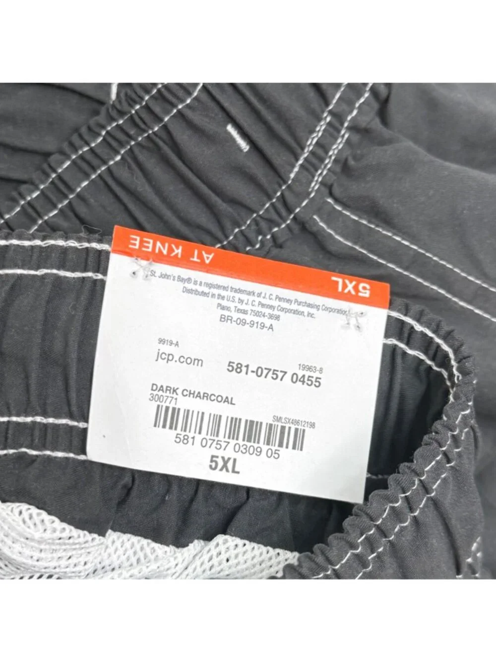 St Johns Bay Mens Dark Charcoal Swim Shorts 10” Inseam Cargo Pocket Size 5XL NWT
